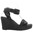 Black Hermes Woven Espadrille Wedge Sandals Size 39 - Hermès