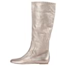 Giuseppe Zanotti Leather Gold Flat Long Boots in size 37 eu