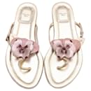 Dior Metallic Light Gold Leather Flower Embellished Sandals Size 37.5 eu