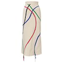 Loewe Intarsia Flared Midi Skirt with Multicolor Print in White Wool