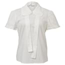 Red Valentino Perforated Blouse with Ribbon in White Cottona
