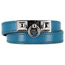 Hermès Rivale lined Tour Palladium-Plated Bracelet in Blue Leather