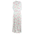 Prada Rose Floral Print Pleated Midi Dress in Light Blue Polyester