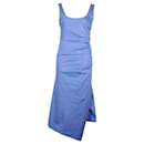 Sportmax Gathered Sleeveless Midi Dress in Blue Cotton