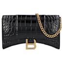 Balenciaga Hourglass Wallet on Chain Crocodile Embossed in Black & Gold Hardware