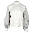 Loewe Striped Mock Neck Balloon Sleeve Blouse in White Viscose