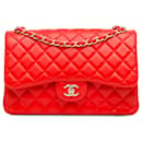Chanel Red Jumbo Classic Lambskin lined Flap