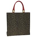 FENDI Leopard Hand Bag Canvas Brown Red Auth bs14393 - Fendi