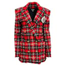 Balmain Red Tartan Tweed lined Breasted Blazer with Crest - Autre Marque