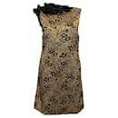 Lanvin Black / Gold Jacquard Sleeveless Dress with Neck Ruffle - Autre Marque