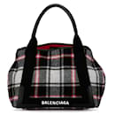 Balenciaga Wool Leather Navy Cabas M Check Handbag Tote 339933 in Great Condition