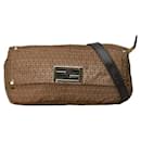 Fendi Zucchino Nylon Leather Shoulder Bag Brown in Very Good Condition