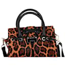 Jimmy Choo Leopard Print Rosalie Top Handle Bag in Orange Calf Hair and Black Leather