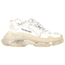 Balenciaga Clear Sole Triple S Sneakers in White Polyester