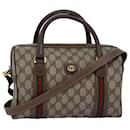 GUCCI GG Supreme Web Sherry Line Boston Bag PVC 2way Beige Red Green Auth ki4476 - Gucci