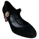 Dolce & Gabbana Black Suede Mary Jane Pumps with Crystal Embellishments - Autre Marque