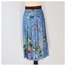 Gucci Blue Floral Print Pleated Midi Skirt
