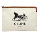 Celine White Canvas Carriage Clutch - Céline