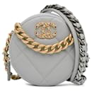 Chanel Gray Lambskin 19 Round Clutch With Chain