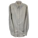 Brunello Cucinelli Striped Button-Down Shirt in White and Blue Cotton