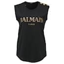 Camiseta sin mangas con estampado del logo de Balmain Paris en algodón negro