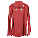 Givenchy Star-Print Gingham Check Long Sleeves Shirt in Red Cotton