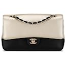 Chanel Silver Medium Classic Bicolor Caviar Double Flap