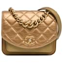 Chanel Gold Mini Metallic calf leather and Caviar Chain Handle Flap
