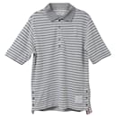 Thom Browne Striped Polo Shirt in Grey Cotton