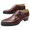 SANTONI TAURUS SHOES 16105 8.5C 43.5 BI-BUCKLE PATINA LEATHER MOCCASINS - Santoni