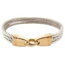 VINTAGE FRED FORCE BRACELET 10 CABLE 24 CM STEEL AND YELLOW GOLD 18K BANGLE STRAP - Fred
