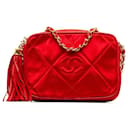 Chanel Matelasse Fringe Chain Shoulder Bag Red Leather Satin in Great Condition