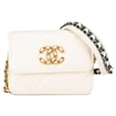 Bolsa de ombro Chanel 19 Mini Chain em pele de cordeiro branco ouro prata em muito bom estado