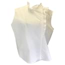 Atlantique Ascoli White Ruffled Sleeveless Cotton Blouse - Autre Marque