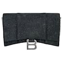 BALENCIAGA Hourglass Wallet On Chain Black Glitter Clutch Shoulder Bag - Balenciaga