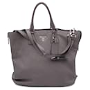 Grey Taupe Leather Tote Satchel Bag with Strap BN2419 - Prada