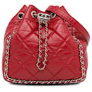 Chanel Red Aged Calfskin Chain Around Drawstring Bucket