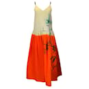 Trocknet van Noten Elfenbein / Orangefarbenes, mehrfarbig bedrucktes ärmelloses Kleid aus Baumwolle und Leinen mit V-Ausschnitt - Dries Van Noten