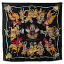 Black Hermès Les Fetes du Roi Soleil Silk Scarf Scarves