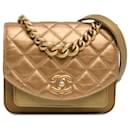 Gold Chanel Mini Metallic Calfskin and Caviar Chain Handle Flap Satchel