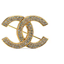 Gold Chanel CC Rhinestones Brooch