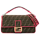 Brown Fendi Large Zucca Fluo Trim Baguette Satchel