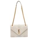 White Saint Laurent Medium Triquilt Matelasse Envelope Bag