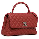 Red Chanel Small Caviar Coco Top Handle Bag Satchel