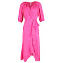 Saloni Olivia Jacquard Wrap Midi Dress in Pink Silk-satin - Autre Marque