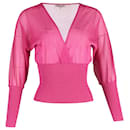 Emilio Pucci Long-sleeved V-neck Knitted Blouson Top in Pink Silk