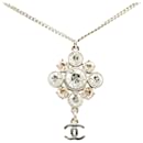 Chanel Silver Palladium Plated CC Crystal Pendant Necklace