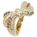 K18YG Yellow Gold Diamond Ruby Sapphire Ribbon Motif Ring in Excellent Condition - & Other Stories