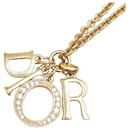 Dior Logo Charm Rhinestone Pendant Necklace Metal Necklace in Good condition