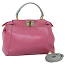 FENDI Mini Peek A Boo Hand Bag Leather 2way Pink Auth 75805 - Fendi